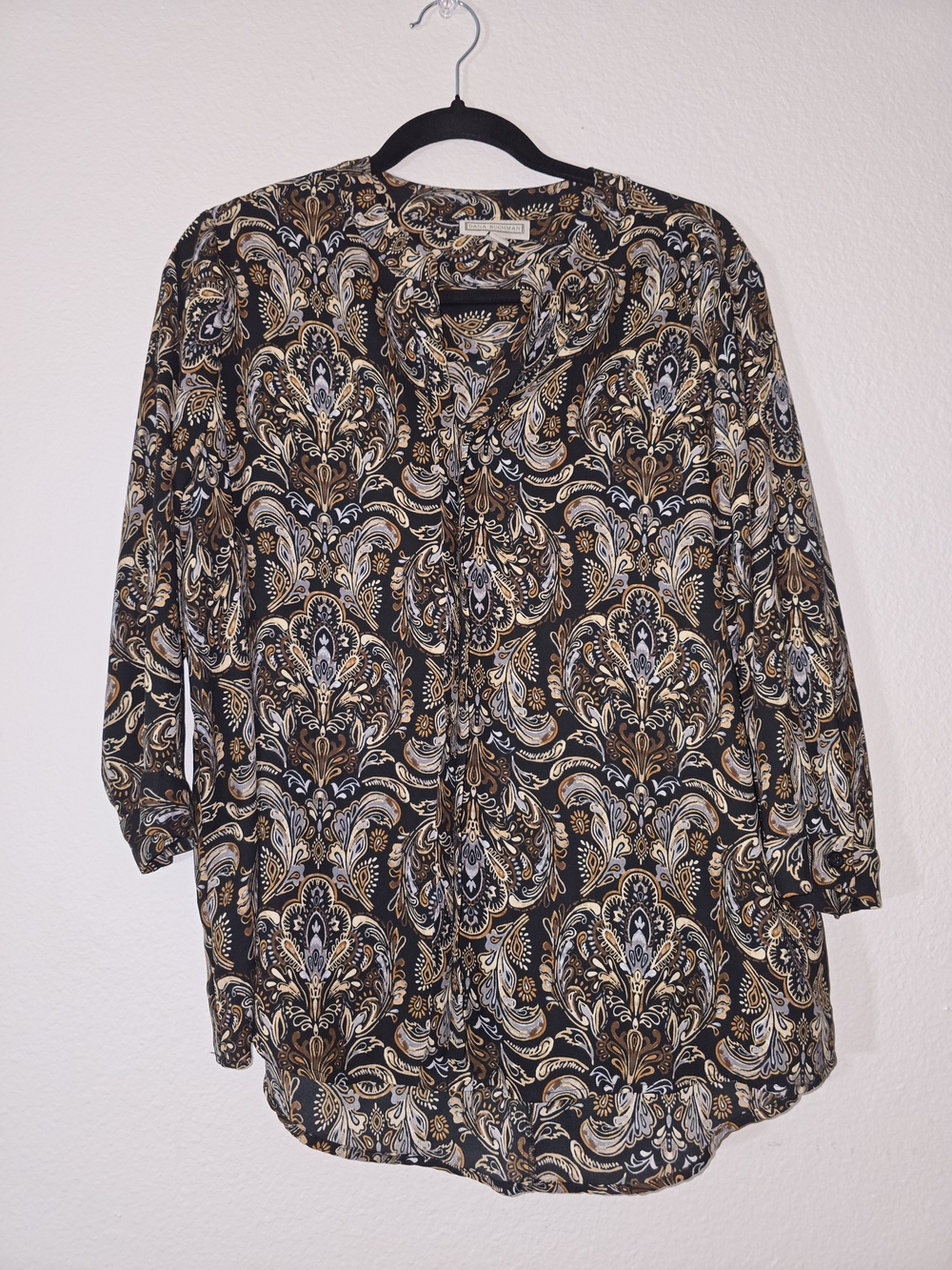 Dana Buchman Paisley Button-Down Shirt in Black and Gold